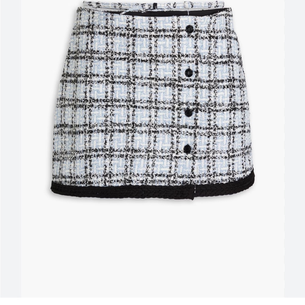 Maje baby blue black metallic tweed Mini Skirt w/shorts and belt new large 42